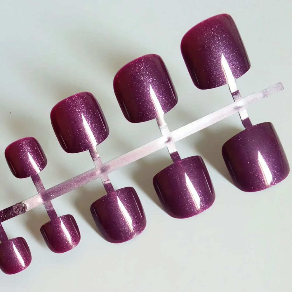 

Glossy Artificial Fake Toe Nail Tips Glitter Dark Purple False Toenail For Design DIY Foot Nail Art Manicure Tool