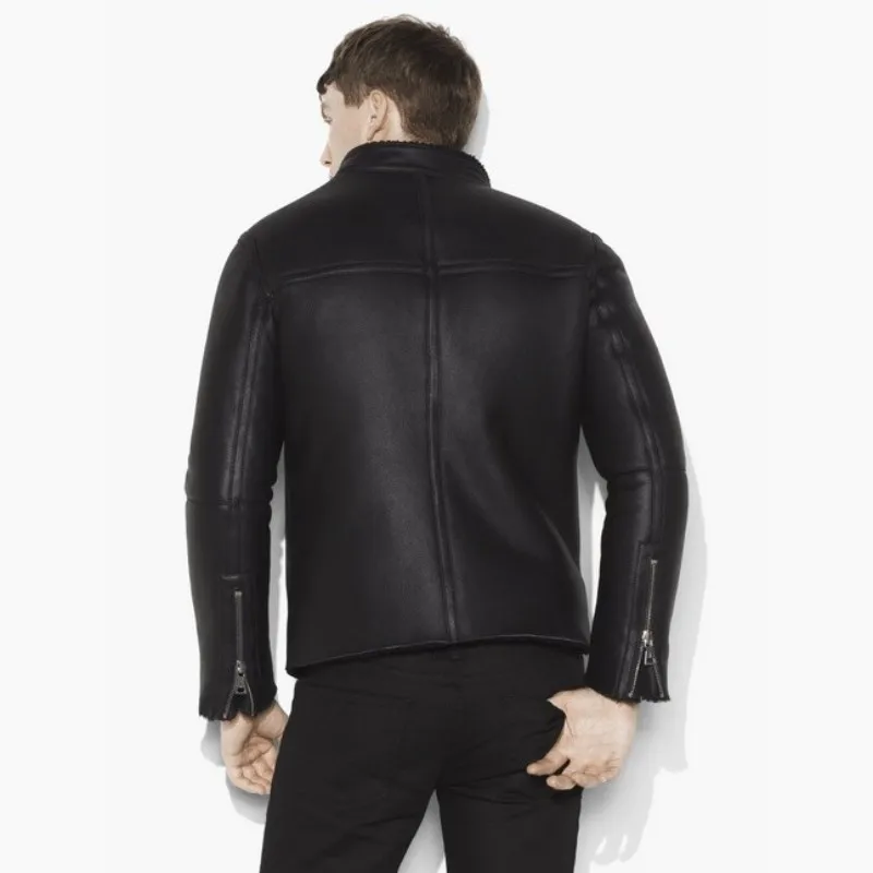

Men Warm Winter Windproof 100% Genuine Leather Jacket Brand Street Motorcycle Biker Sheepskin Short Coat 2021 New Zipper Outwear