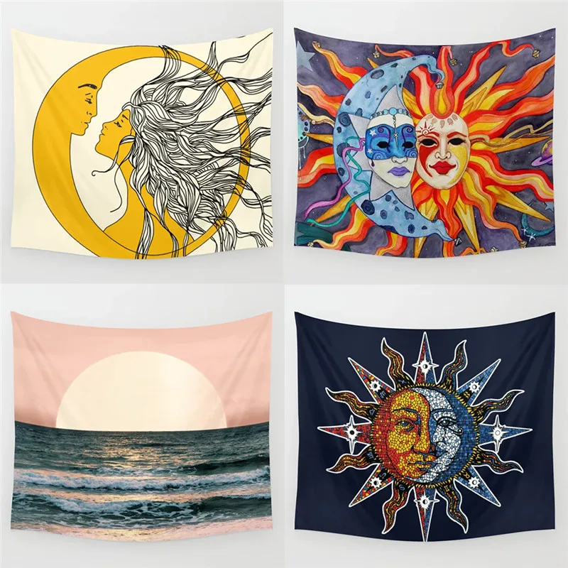 Дропшиппинг солнце гобелен с Луной настенная подвесная ткань для спальни 180 × 230