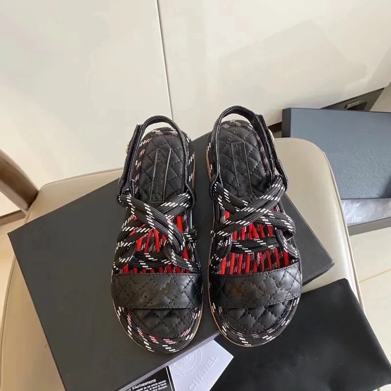 

summer new high-quality women's fashion all-match flat sandals hemp rope strappy gladiator sandals beach casual women's shoes