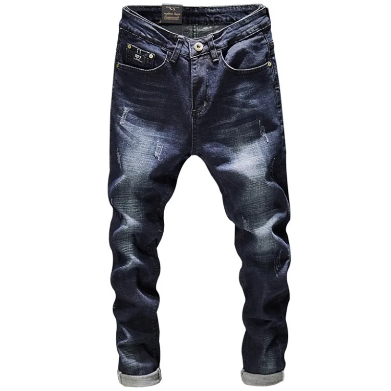 

New Jeans Men Middle Waist Korean Wersion Stretch Small Leg Trousers Slim Male Casual Pants Autumn Trousers