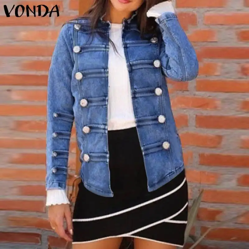 

Winter Long Sleeve Coats Women Denim Jackets 2022 VONDA Double Breasted Casual Solid Color Coats Veste Femme Outwear Oversized