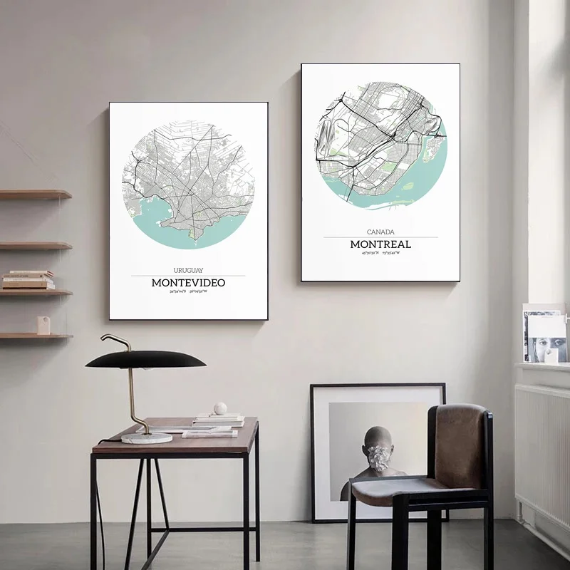 

Уругвай монтесвидео и Монреаль карта Плакат