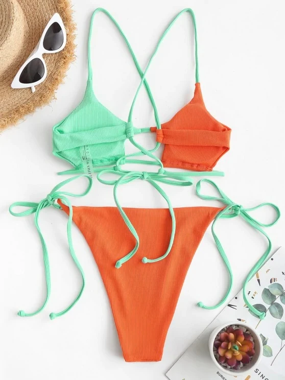 

COOBBU Sexy Patchwork Bikinis Ribbed Swimsuit Women String Swimwear 2021 Push Up Bathing Suit Beach Bikini Sets