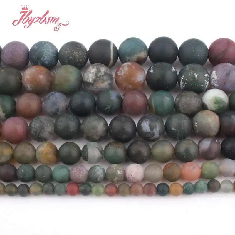 

Frost Matte Indian Agates Round Loose Spacer Natural Stone Beads For DIY Bracelet Necklace Jewelry Making Strand 15" 6/8/10MM