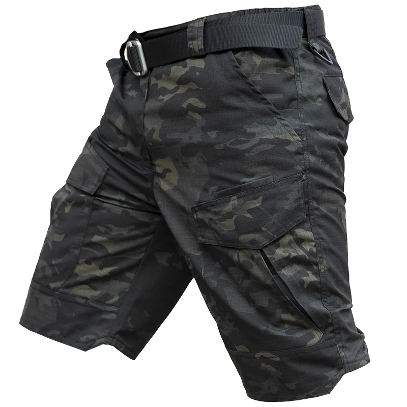 Black camo Летние тактические шорты, мужские военные Пейнтбольные камуфляжные спортивные армейские шорты с несколькими карманами, водонепроницаемые - Цвет: Black camo