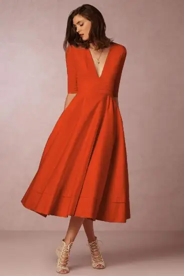 orange dress Длинный Слип Глубокий V Образным Вырезом Глубокий Вырез Платье Простой Одноцветный Сплошной Цвет Больше Плюс Сайз Платье Для Женщина 4xl 5xl 6xl Элегантный Утонченный Вечеринка Оборки Подол Платье Миди Высокая Талия - Цвет: orange dress
