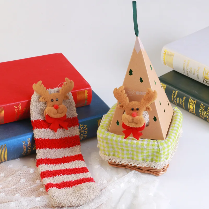 Children's socks lovely cartoon coral velvet Santa Claus elk soft floor warm for kids 3-6Years old | Детская одежда и обувь