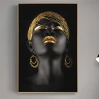 Черная африканская женщина картины маслом на холсте золотой макияж плакаты-портреты и принты Скандинавская Настенная картина украшение дома
