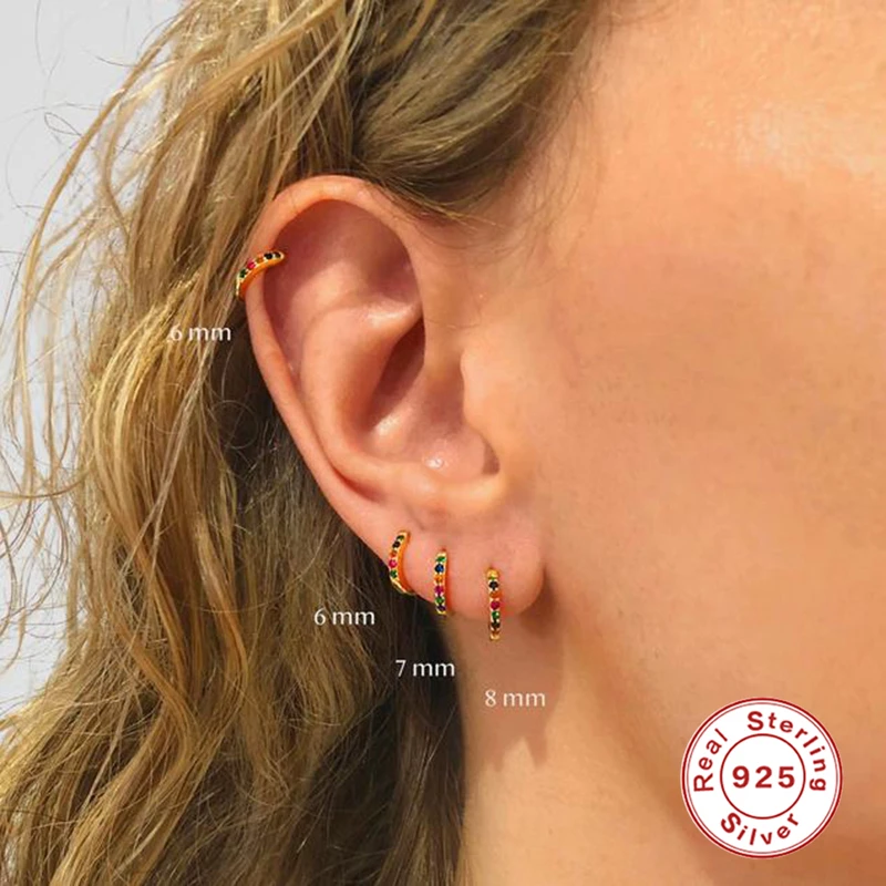 

Aide 2pcs Bohemia Colorful Ziron 925 Sterling Silver Aretes Pendientes Hoop Earrings for Women Girl Engagement Ear Bone Buckle