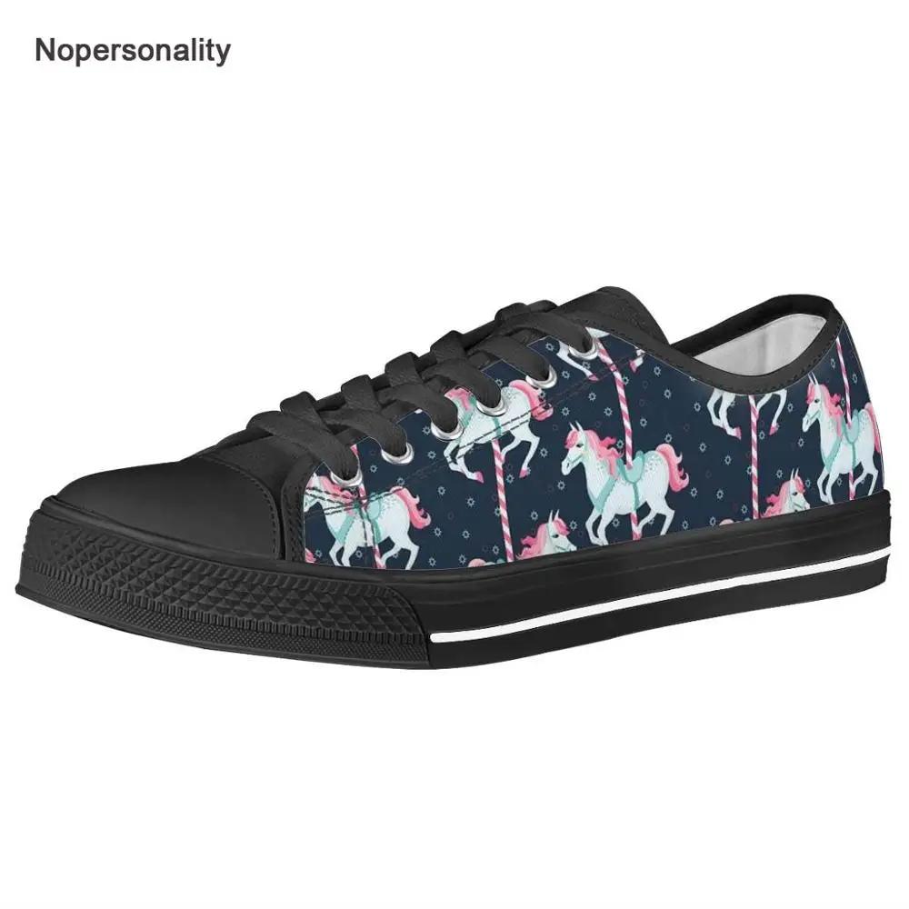 

Nopersonality Breathable Carousel Horse Print Canvas Shoes for Women Lightweight Female Ladies Flat Sneakers Low Top Flats Shoes