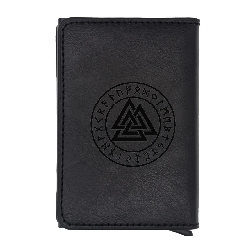 Треугольник Valknut в стиле норвежских викингов дизайн RFID кредитный держатель для карт Противоугонный автоматический кошелек чехол для карт мужской мини кожаный мужской кошелек