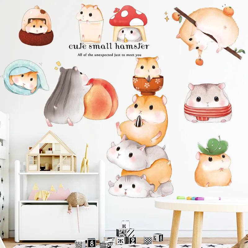 

Cute Hamsters Wall Stickers for Kids rooms Kindergarten Wall Decor Sticker Vinyl Cartoon Decals Home Decoration PVC Art Murals