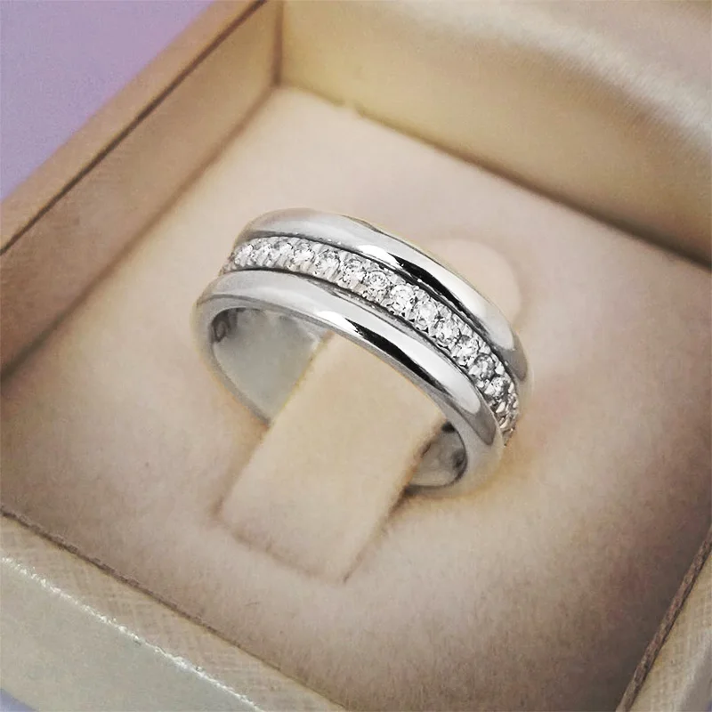 

Huitan Classic Wedding Women Ring Simple Finger Rings With Middle Paved CZ Stones Understated Delicate Female Engagement Jewelry