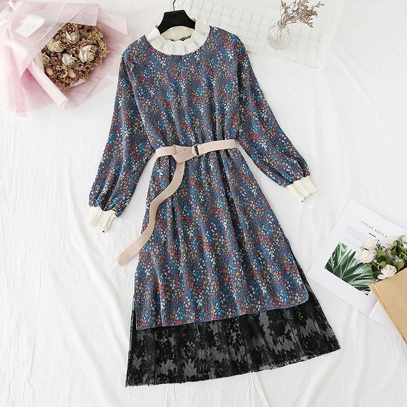 Женское шифоновое платье с цветочным принтом корейское Повседневное для отпуска