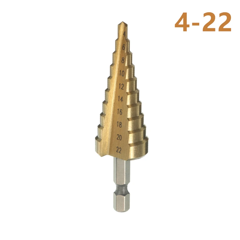 

1Pcs 4-22mm HSS Straight Groove Step Drill Bit Titanium Coated Wood Metal Hole Cutter Drilling