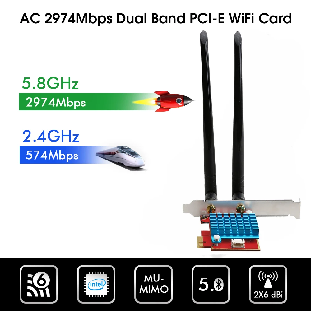 Dual band 3000 Мбит/с Wi Fi 6 PCIe Беспроводной адаптер для ПК Intel AX200 антенны 2 4G/5G 802.11ac/ax Bluetooth