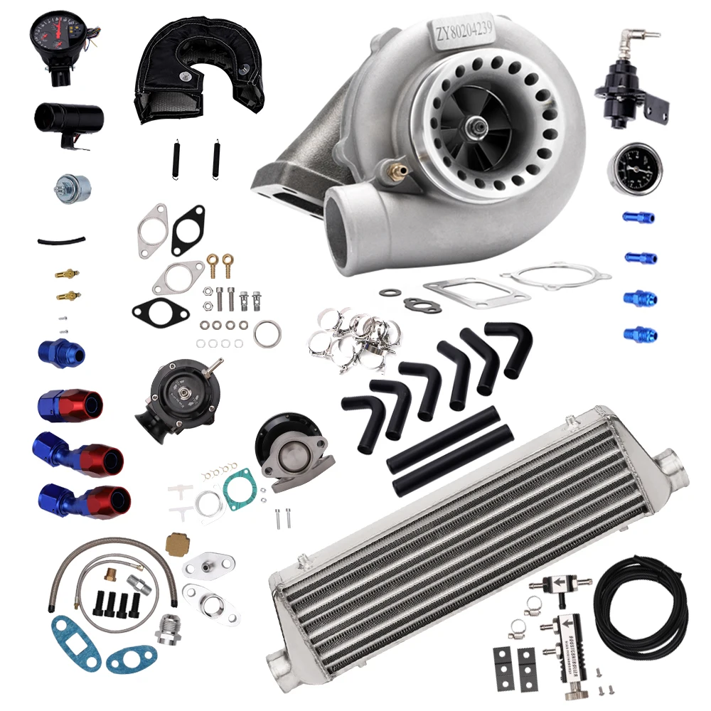 

11PCS GT35 GT3582 Turbine Turbo Kit 2.5" Intercooler+Piping+Blow Off Value+Oil Feed/Return Line Supercharger