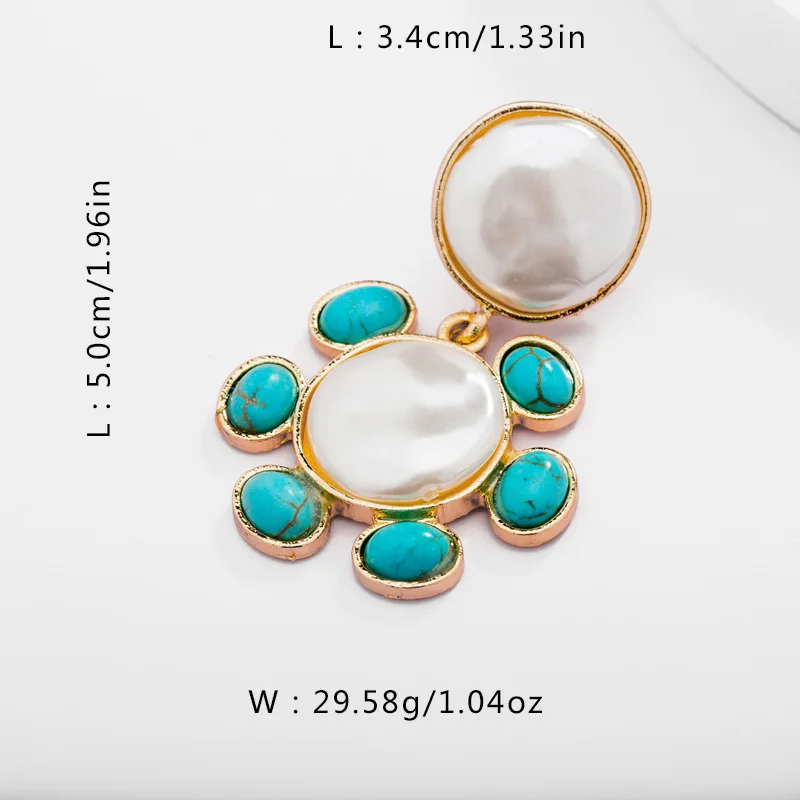 

Turquoise Earrings Big Round Pearl Baroque Style Vintage 2021 Summer Trend Fashion Women Luxury Designer Jewelry Wholesale