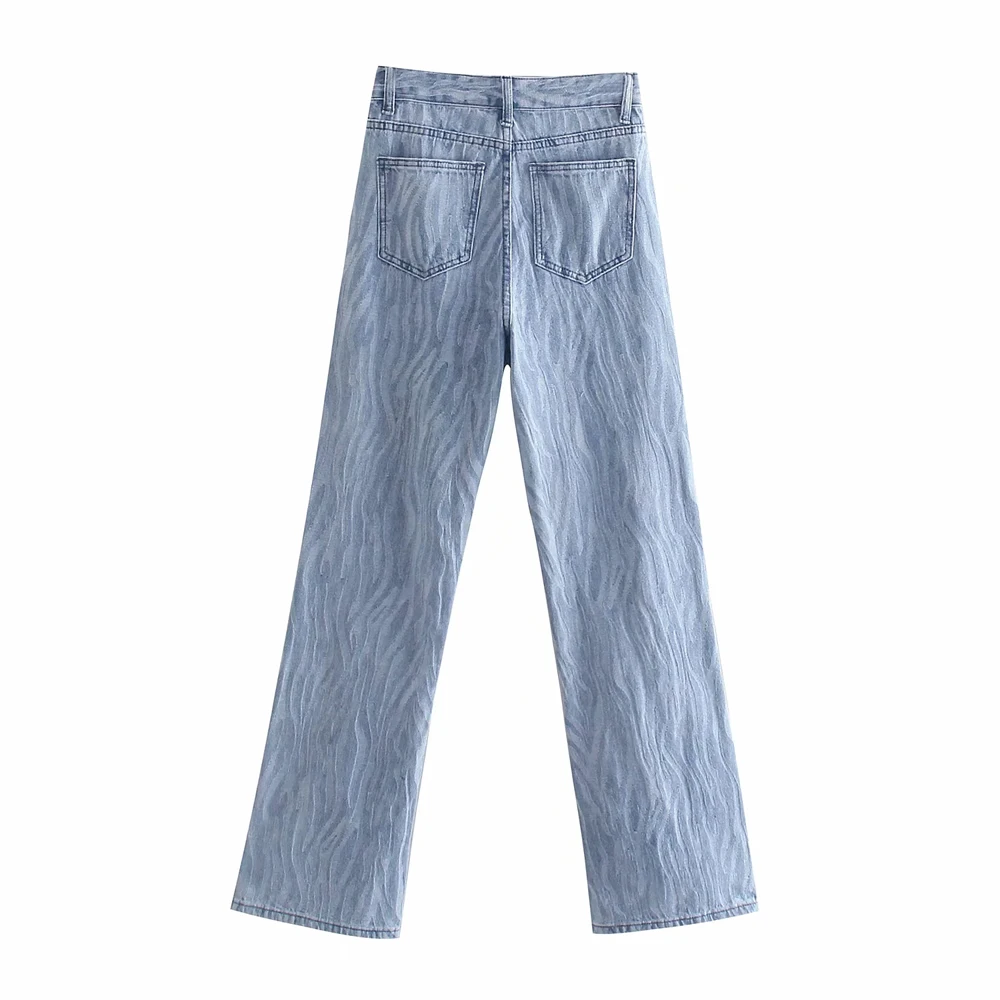 

XNWMNZ 2021women stripe Jeans Trousers 90s Vintage Woman High Waist Denim Wide Leg Pants Korean Fashion Blue Mom Jeans Femme