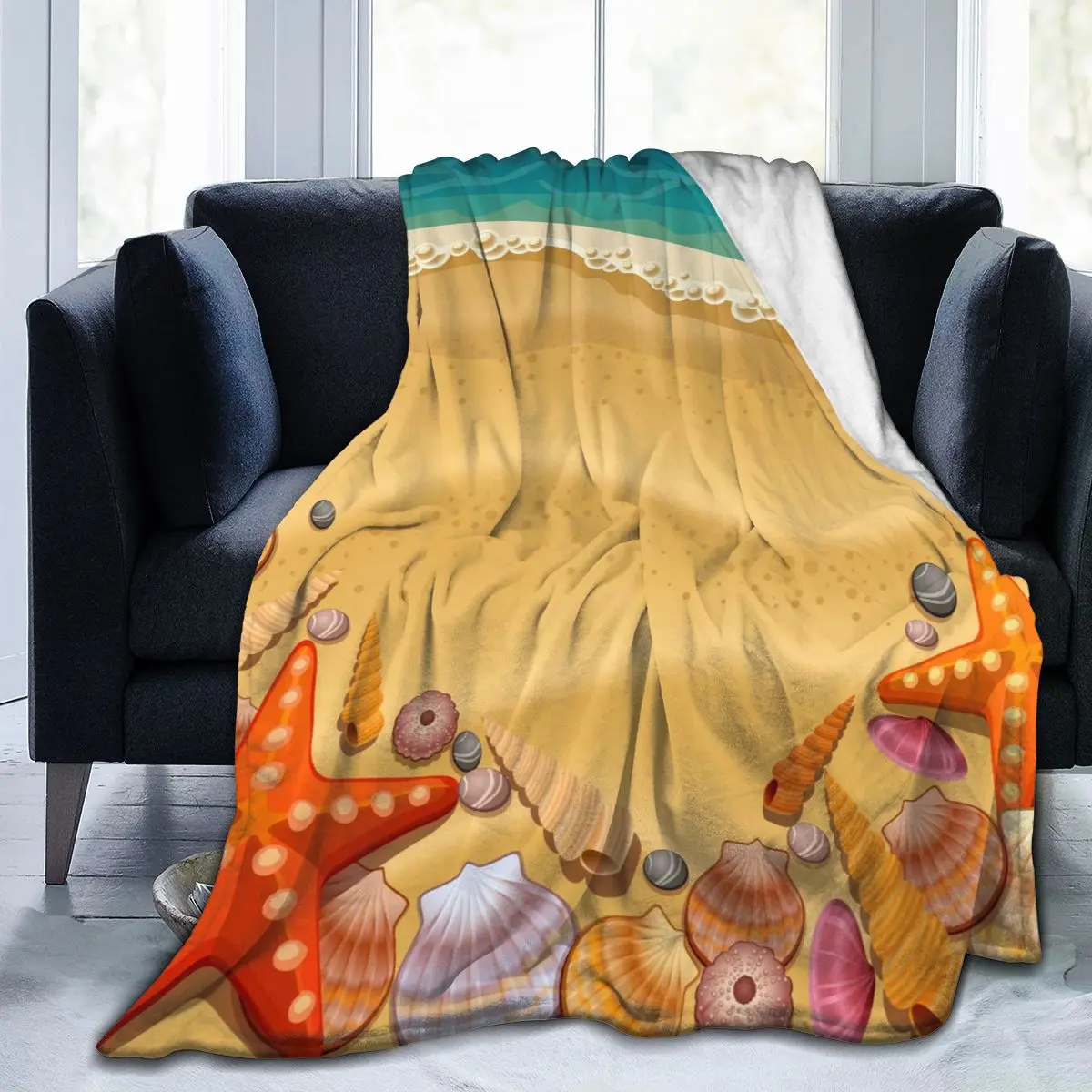 

Мягкое теплое Флисовое одеяло, Мультяшные ракушки на пляже, зимнее покрывало для дивана в клетку, светильник кие тонкие фланелевые одеяла 3 ...