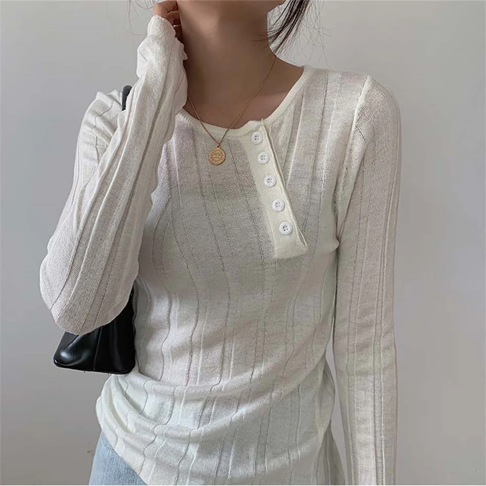 

Трикотажный Свитер Alien Kitty 2021, топы, Осенний однотонный приталенный шикарный Повседневный Женский пуловер, универсальный свободный стильны...