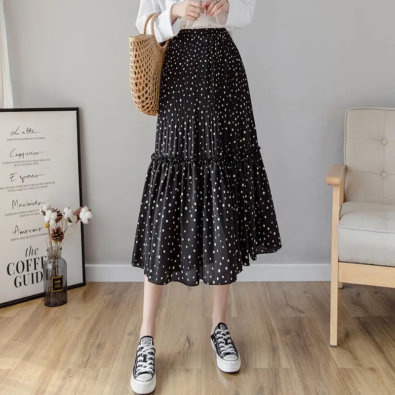 

Polka dot skirt layer by layer cake skirt women's summer lotus Lace Chiffon pleated A-line skirt small anti light skirt