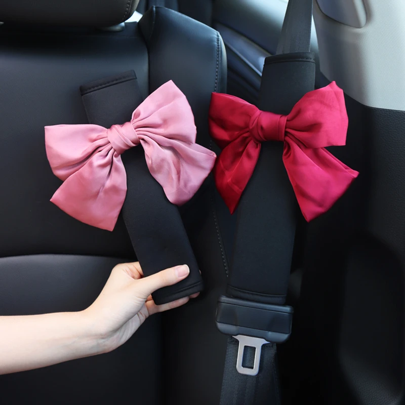 1pc Big Bowknot Universal Car Safety Seat Belt Cover Breathable Ice silk Shoulder Pad Styling Seatbelts Protective Car Accessory