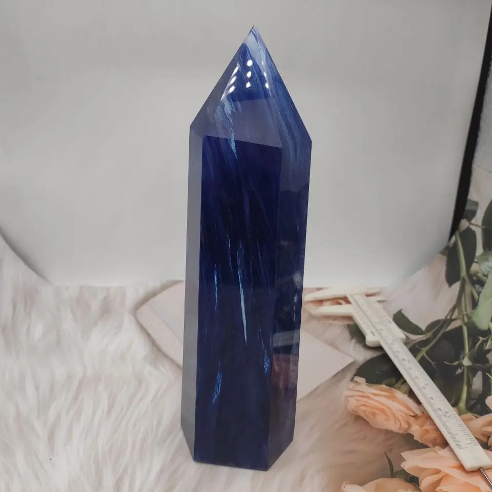 

800-1000g 1pcs blue Melting stone quartz obelisk crystal wand point reiki healing