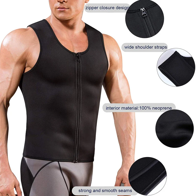 High Quality Men Neoprene Sauna Suit Body Shapers Shirt Weight Loss with Zipper Waist Trainer Sweat Vest Tank Top Workout Corset