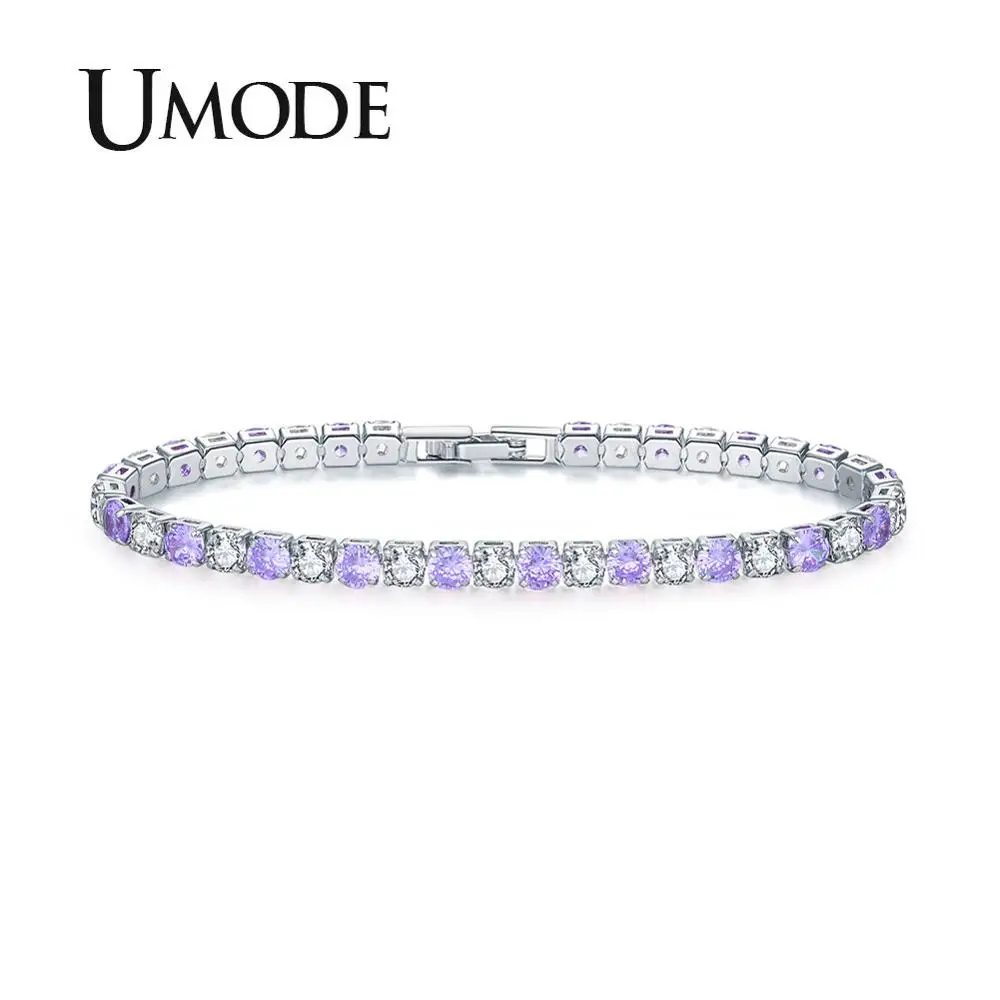Женские браслеты для невесты UMODE теннисные с фиолетовым фианитом роскошные