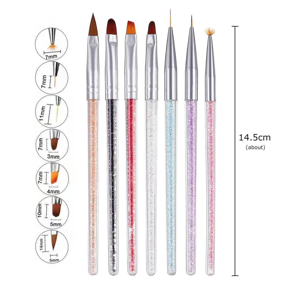 

7Kinds Set Nail Art Acrylic Liquid Powder Carving UV Gel Extension Builder Painting Brush Lines Liner Drawing Pen Manicure Tools