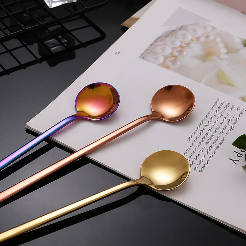 

304 Stainless Steel Spoon Korean Style Dessert Coffee Spoon Long Handle Stirring Spoon Household diao wei shao Stainless Steel C