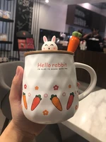 cute creative mugs lid girls breakfast home ceramic spoon reusable water gift mug minimalist taza ceramica coffee cup be50m