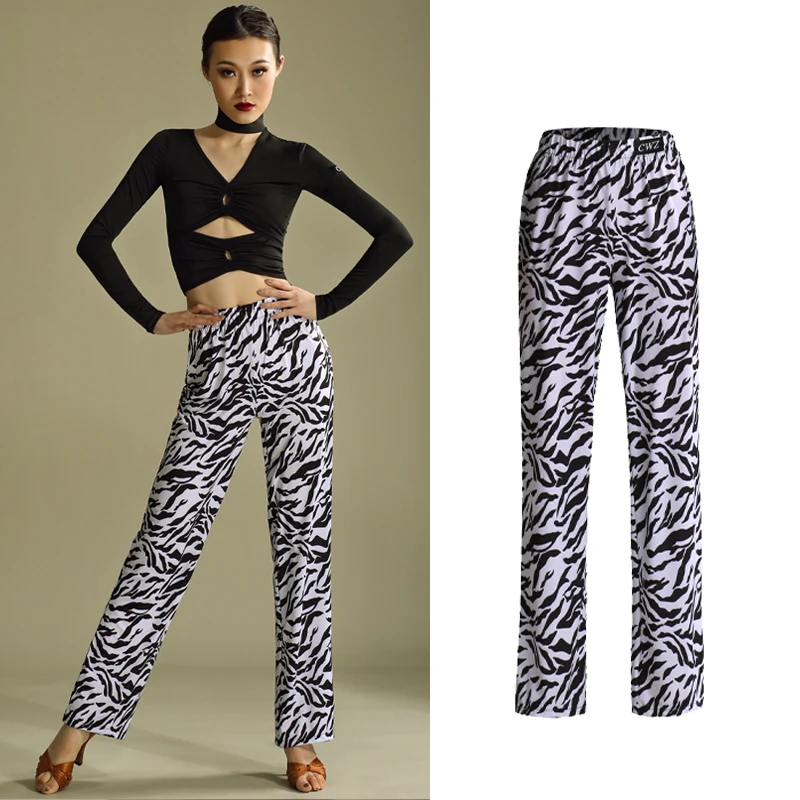 

2021 Latin Dance Clothes Women Dance Pants Ballroom Trousers High Waist Latin Practice Wear Adult Salsa Samba Costume BL5511