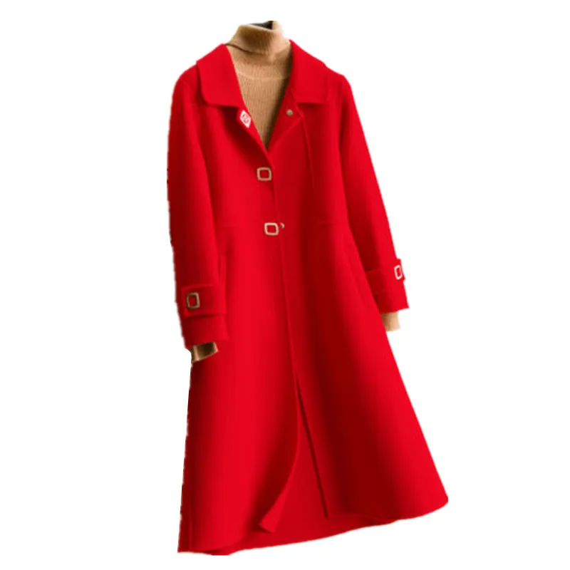 Новое приталенное двустороннее кашемировое пальто с квадратными пуговицами