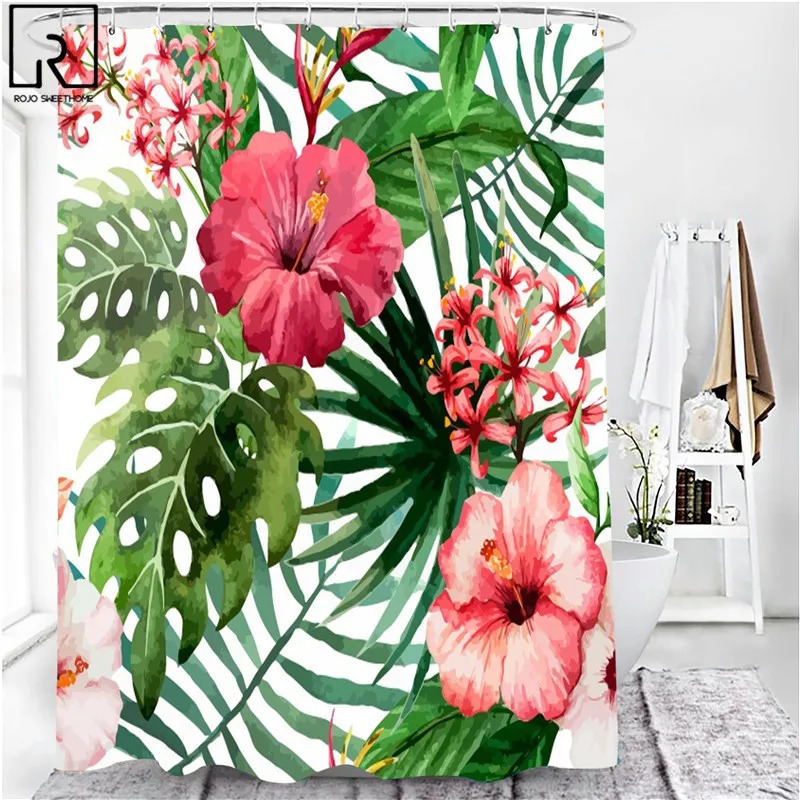 elegant leaves big flowers print shower curtain with hooks high quality waterproof bathroom curtain bath mat set home decoration free global shipping