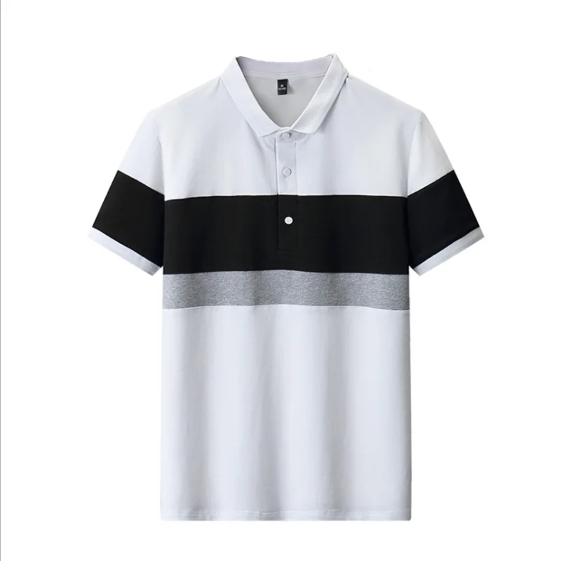 

New Style Men Polo Summer Sleeve Business Cotton Casual Contrast Color Strip Male Clothes Shirts