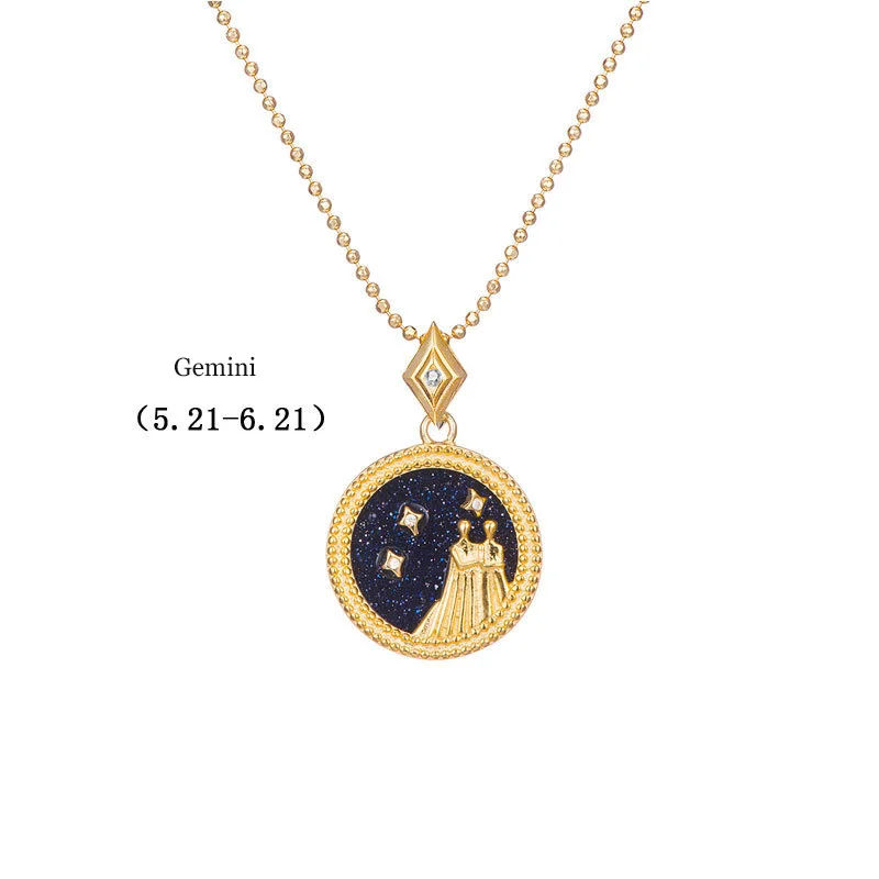 Blue-Gemini Leouerry 925 пробы Серебряное 12 ожерелье Созвездие эксклюзивный фритиллярный/синий песчаник зодиакальные ожерелья для женщин - Цвет камня: Blue-Gemini