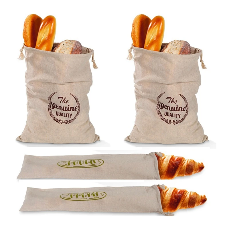 

Льняные пакеты для хлеба, многоразовые пакеты для хранения еды, пакеты для хранения хлеба из натурального льна на шнурке для кухни, 4 шт.