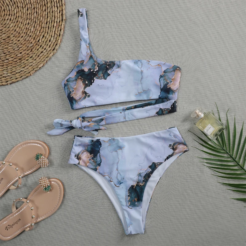 

High Waist Bikinis Marble Print Brazilian Push up Bikini Set 2021 Sexy Women Swimsuit Swimwear Female Biquini Bathing Suit W24