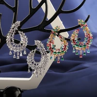open big drop color earrings for women tassel shiny cubic zirconia high end design bridal jewelry luxury wedding accessories