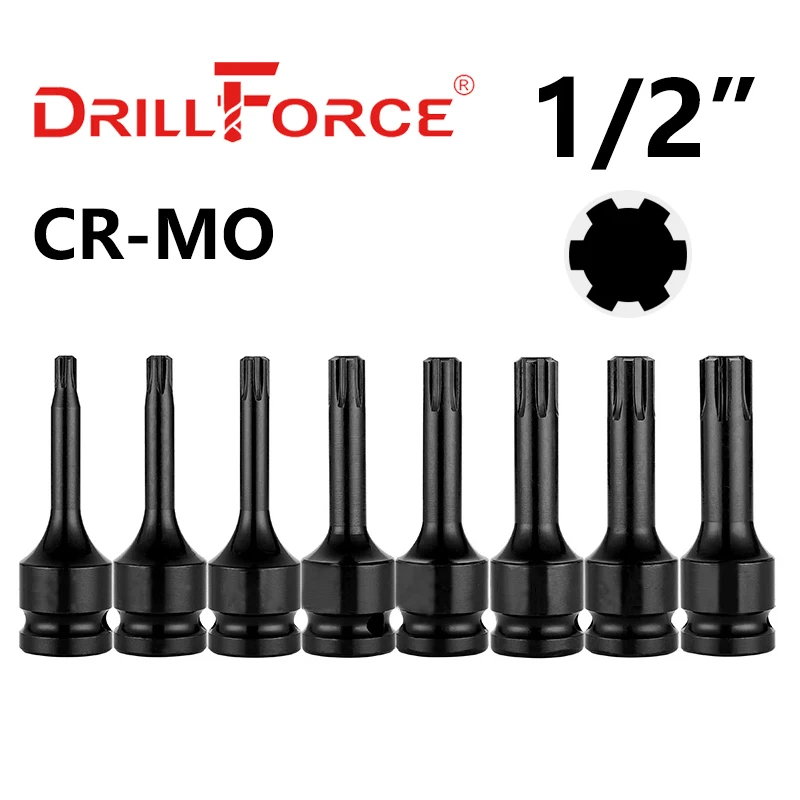 Drillforce 1/2" Drive Impact Ribe Socket Bit Wrench Pneumatic Adapter Repair Tools RT5/RT6/RT7/RT8/RT9/RT10/RT11/RT12/RT13/RT14