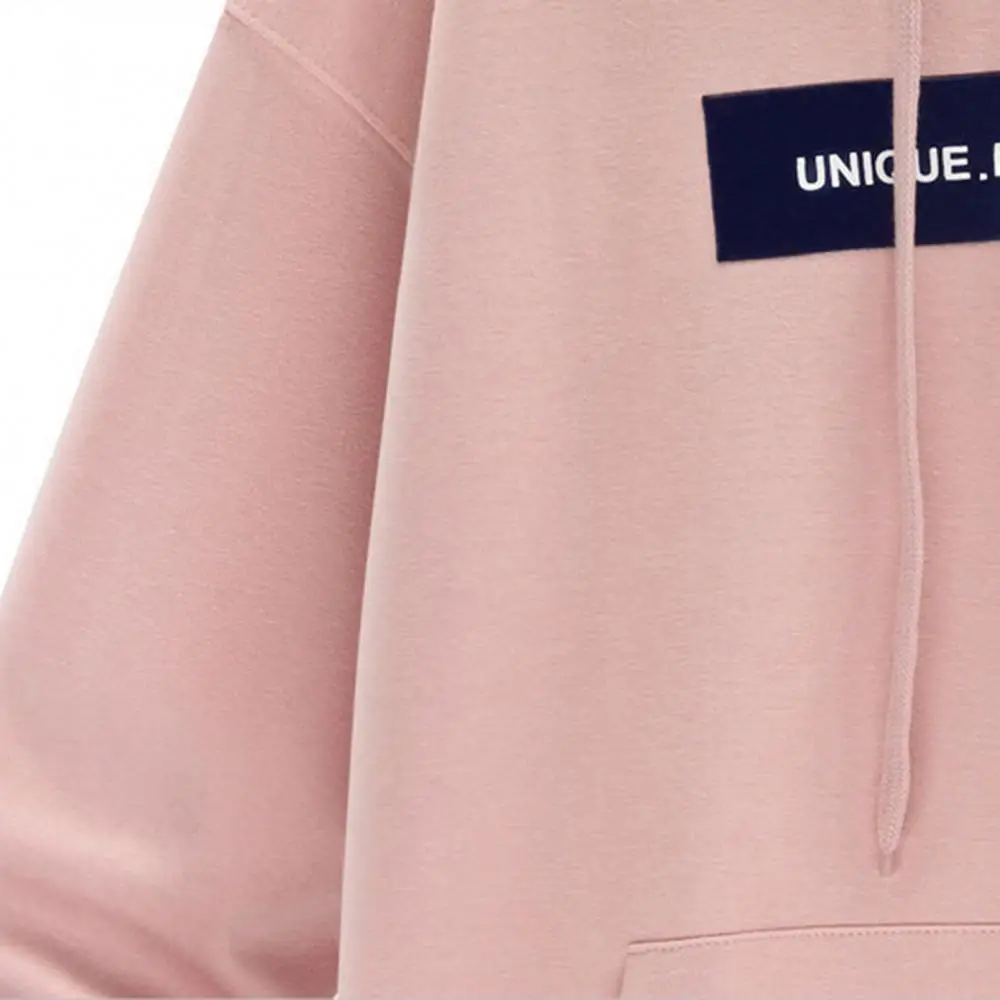 Women Long Sleeve Pocket Letters Print Plush Harajuku Korean Hoodie Autumn Winter Oversized Sweatshirt with A Hood Hoodies