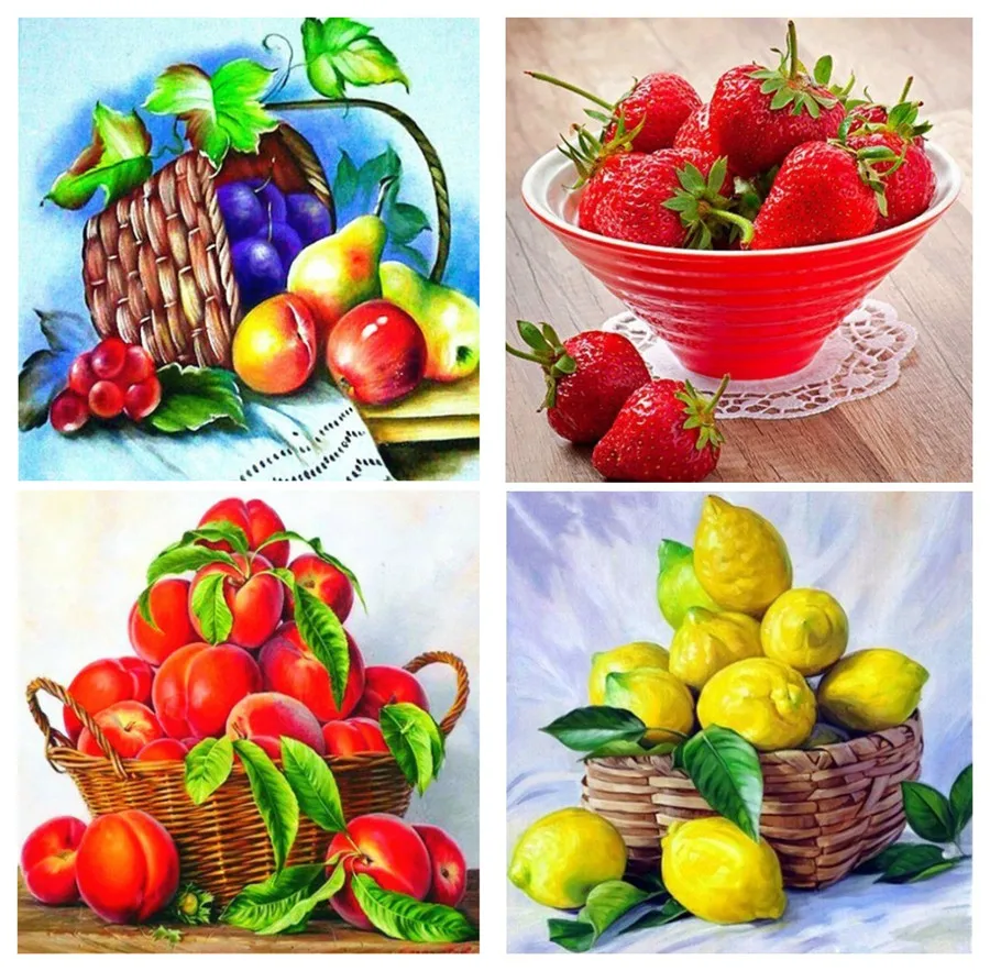 Алмазная 5D картина сделай сам полностью круглая с фруктами клубникой и грушей