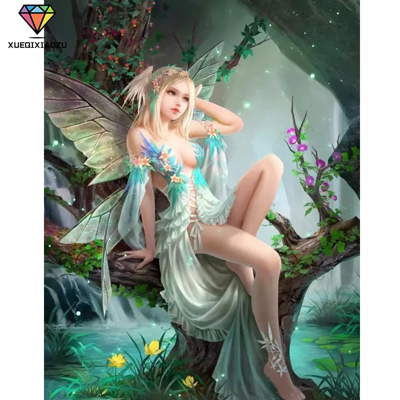 

XUEQIXIAOZU 5D Diy Butterfly Elf Girl Diamond Painting Full Diamond Square Round Cartoon Mosaic Embroidery Craft Decoration