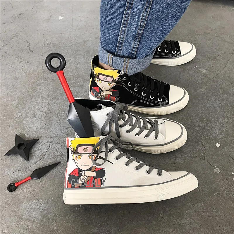 

New Espadrilles Black Men Vulcanize Shoes High Top Platform Shoes Men Cartoon Printing Couple Canvas Shoe Zapatillas Deportivas