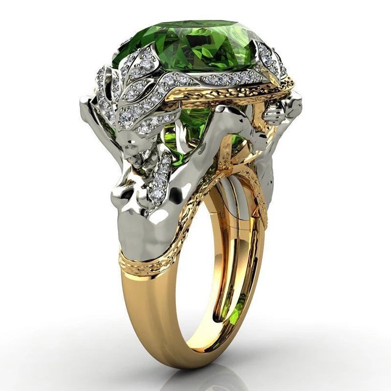 Винтажное двухцветное кольцо с зеленым камнем для женщин ювелирные изделия в
