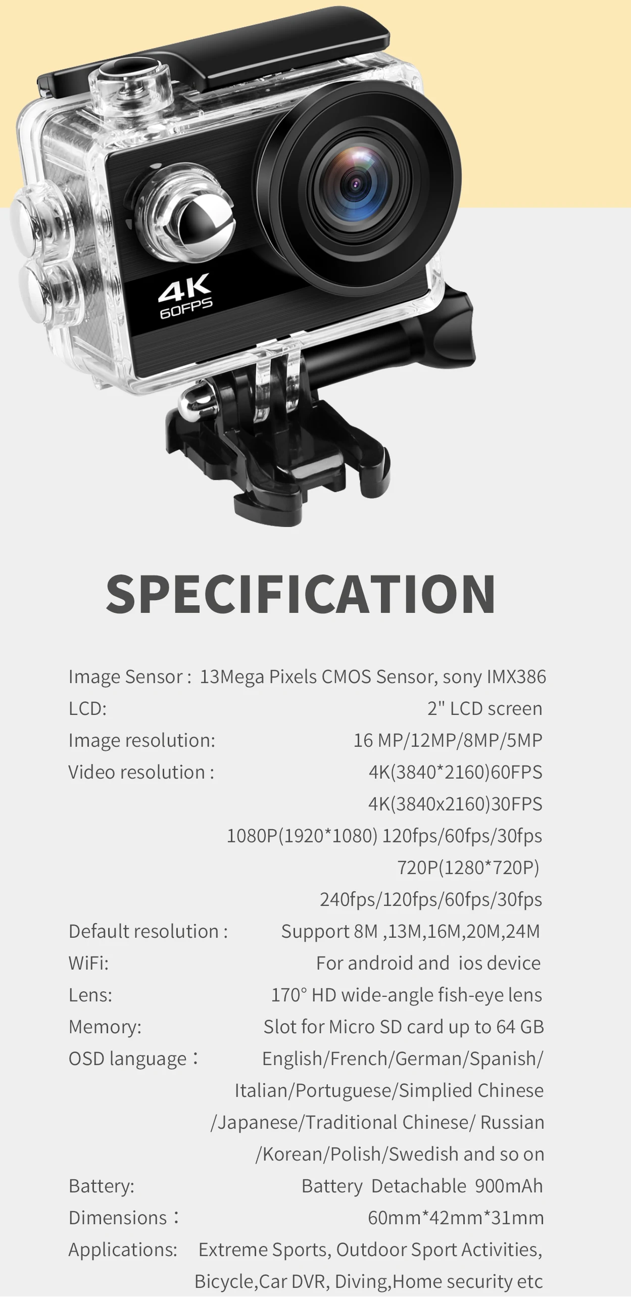Экшн-камера Go pro Ultra 4 K/60FPS камера WiFi Спортивная экшн-видеокамера s 170D Подводная Водонепроницаемая камера 2,4 пульт дистанционного управления