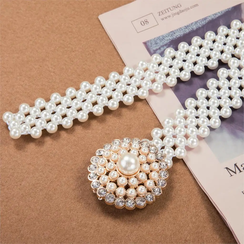 

Элегантный женский пояс с белым жемчугом, пояс для женщин, эластичный пояс с пряжкой и жемчужной цепочкой, женское платье для девочек, роско...